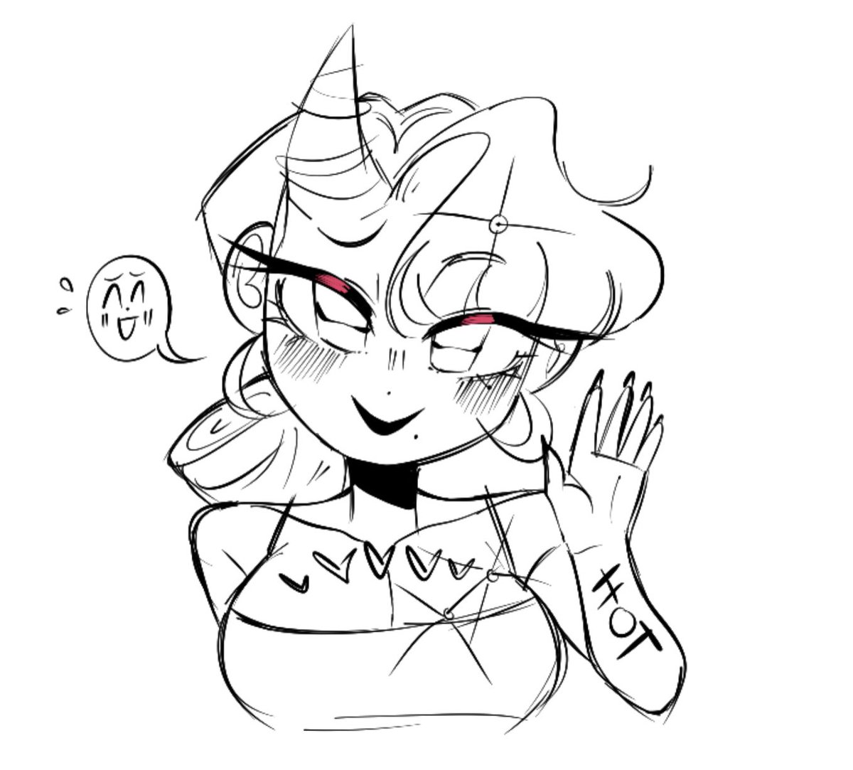 She thinks it’s cute! But she tries to hide her worries, thinking to herself how she’s going to remove the ink later. “I’m glad you think so~,” she then says, sending a playful wink his way whilst gesturing her arm.