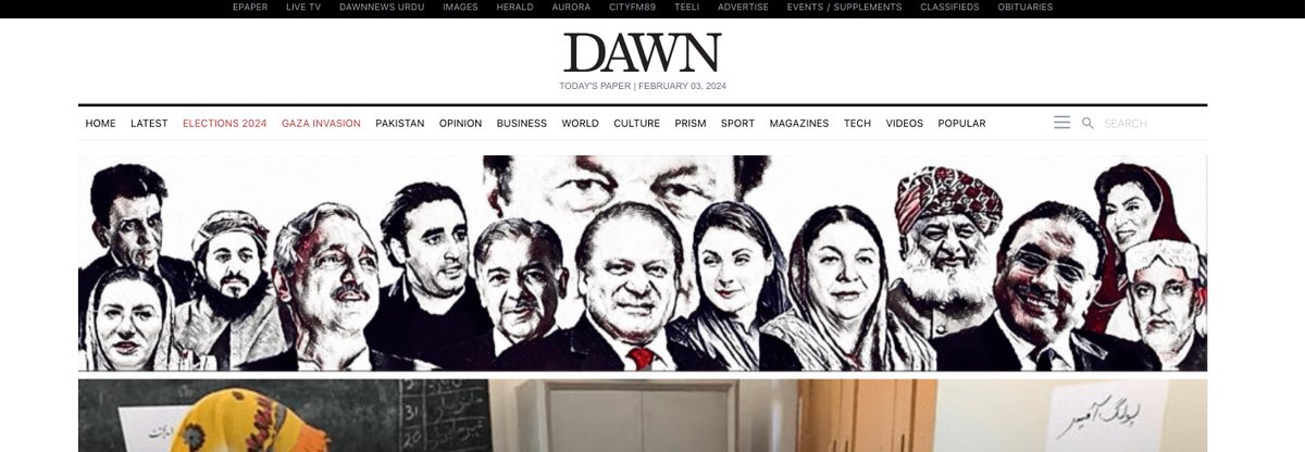 iK_Waseer's tweet photo. Why @dawn_com is not playing fair? Dawn has not added any leader of Jamaat e Islami is in the election banner.
#Elections2024  
@abbasz55 @WusatUllahKhan @Qaisarsharif555 https://t.co/qmpNcGKtKJ