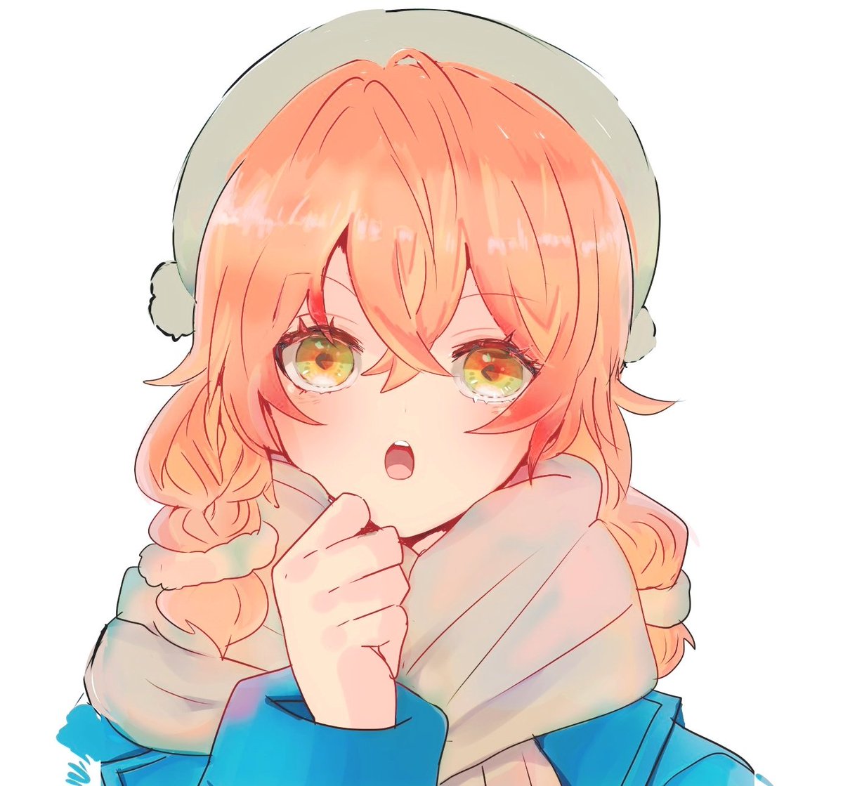 1girl solo scarf hat orange hair looking at viewer white background  illustration images