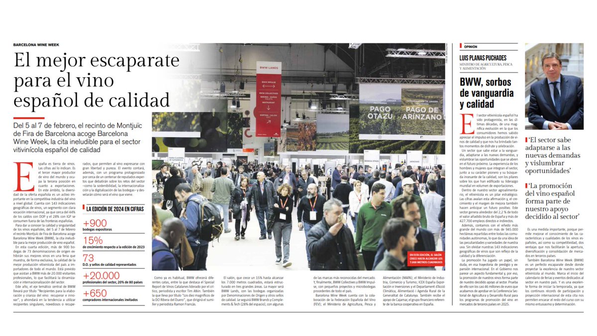 Participaré este lunes en la inauguración de la Barcelona Wine Week, <a href="/bcnwineweek/">Barcelona Wine Week</a>.

El sector #vitivinícola español está situado a la vanguardia del sector #agroalimentario y es punta de lanza en el valor de las exportaciones.