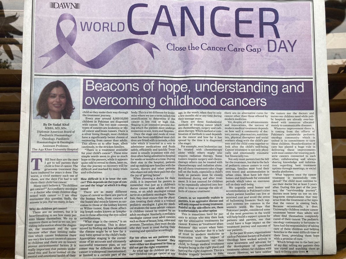 A great article written by my friend and colleague, Dr. Sadaf Altaf, published in Dawn today. Talks about the trials, tribulations and successes of childhood cancer care. #childrenscancer #pspo