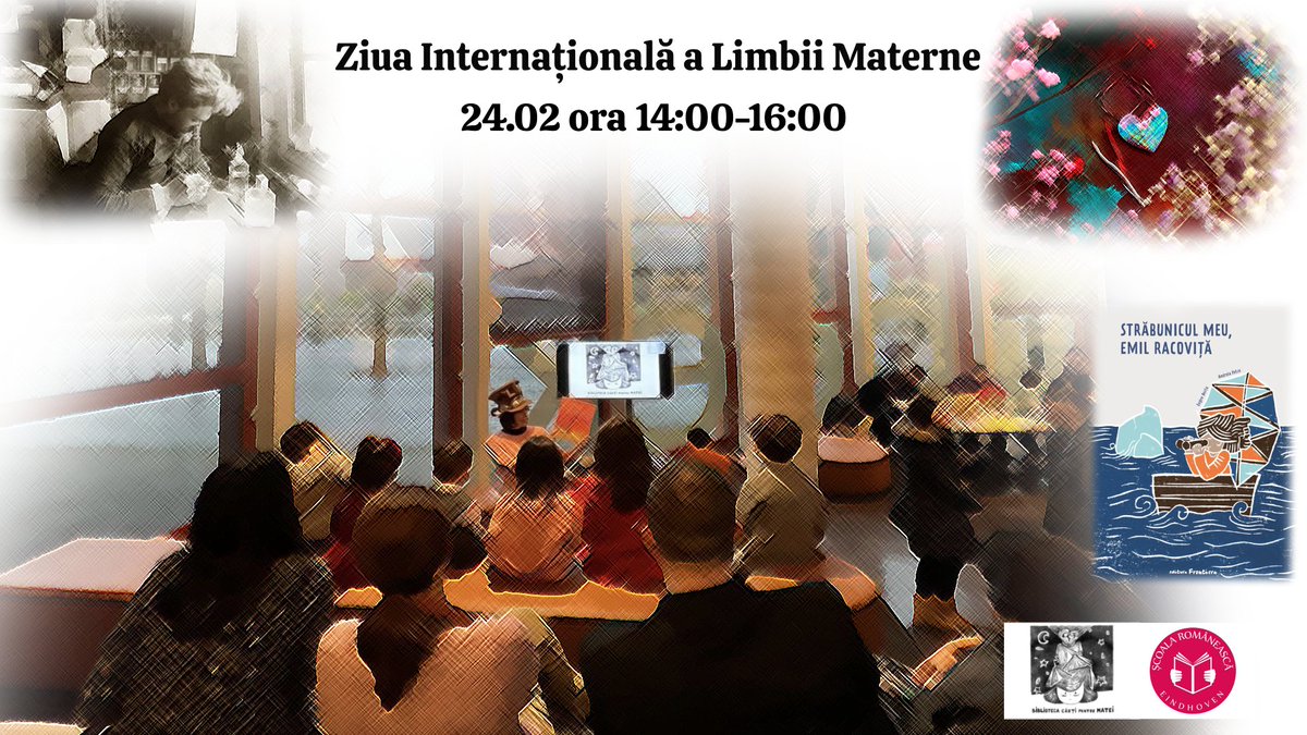 De Dragobete, sărbătorim la #BibliotecaCartipentruMatei #ZiuaInternationalaaLimbiiMaterne împreună cu #AlinaBogdanAllen, #EmilRacovita și #VladNiculescuDinca.
Activitățile se adresează copiilor, părinților, bunicilor sau prietenilor de 0-107+ ani.