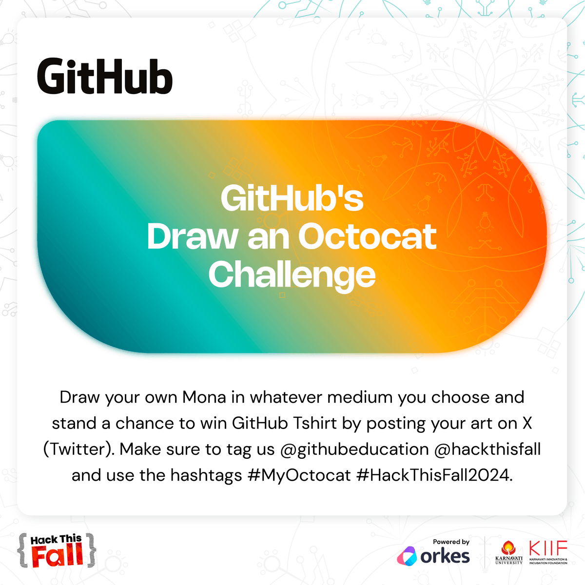 hackthisfall's tweet image. Take a break during the hackathon and share the creative Octocats 🐙 which you design by tagging @GitHubEducation @hackthisfall and using hashtags #MyOctocat #HackThisFall2024 😉

The winner gets a GitHub Tshirt 👕

#HackThisFall2024 #InnovateForGood #HackThisFall