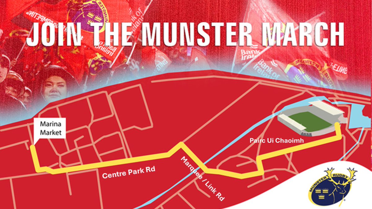 What a day ahead for our Red Army. Munster players Q&A @15:20hrs - Marina Market. Our ‘March to the Pairc’with a 17 piece band @15:40 hrs - Marina Market. Be Part of it !! SUAF.