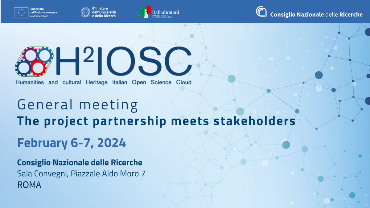 📌6-7 febbraio, sede centrale #Cnr Meeting del progetto 'Humanities and #CulturalHeritage italian #OpenScience cloud' #H2IOSC Dialogo tra le principali infrastrutture di ricerca nel settore umanistico e delle scienze del patrimonio culturale cnr.it/it/nota-stampa… @MC_Carro