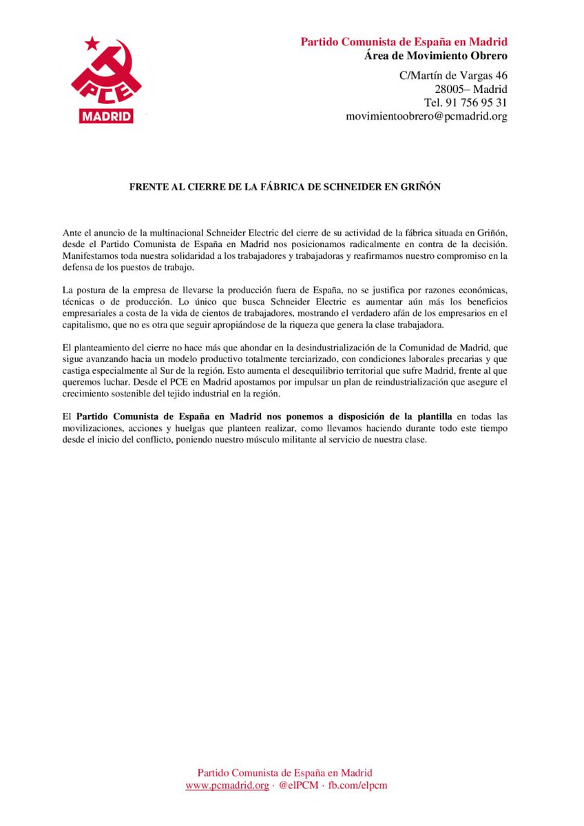 Partido Comunista de Madrid tweet media