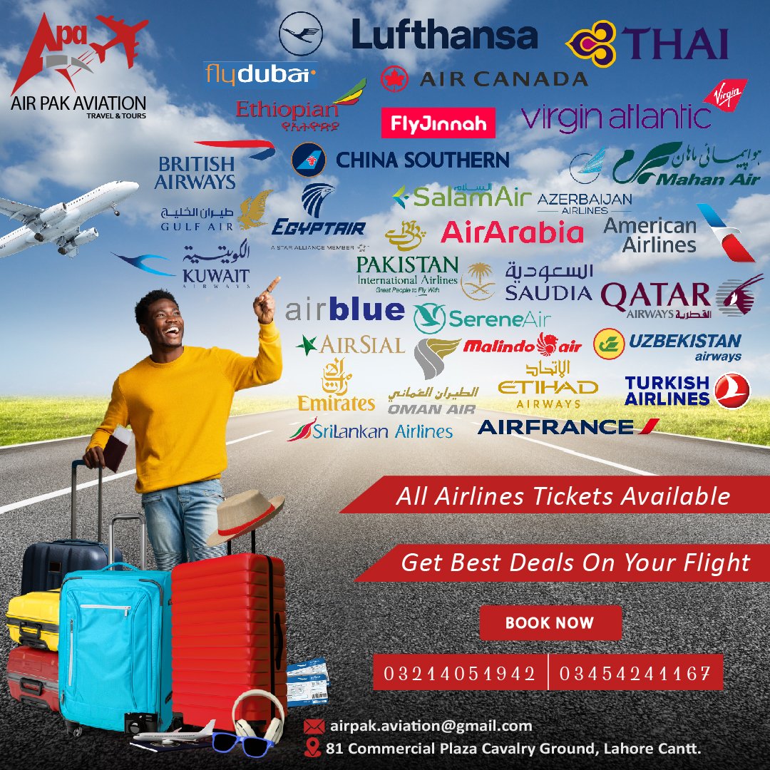 AirpakAviation's tweet photo. Unlock Unbeatable Deals on Air Fare with Air Pak Aviation! We Offer the Cheapest Flights Tickets From All Airlines. Don't Miss Out on the Best Deals for your Next Journey. Book Now and Soar to New Heights! ✈️🌍

#AirPakAviation #CheapestFlight #FlightBooking #Airfare #traveling https://t.co/BUbjnKXb3U