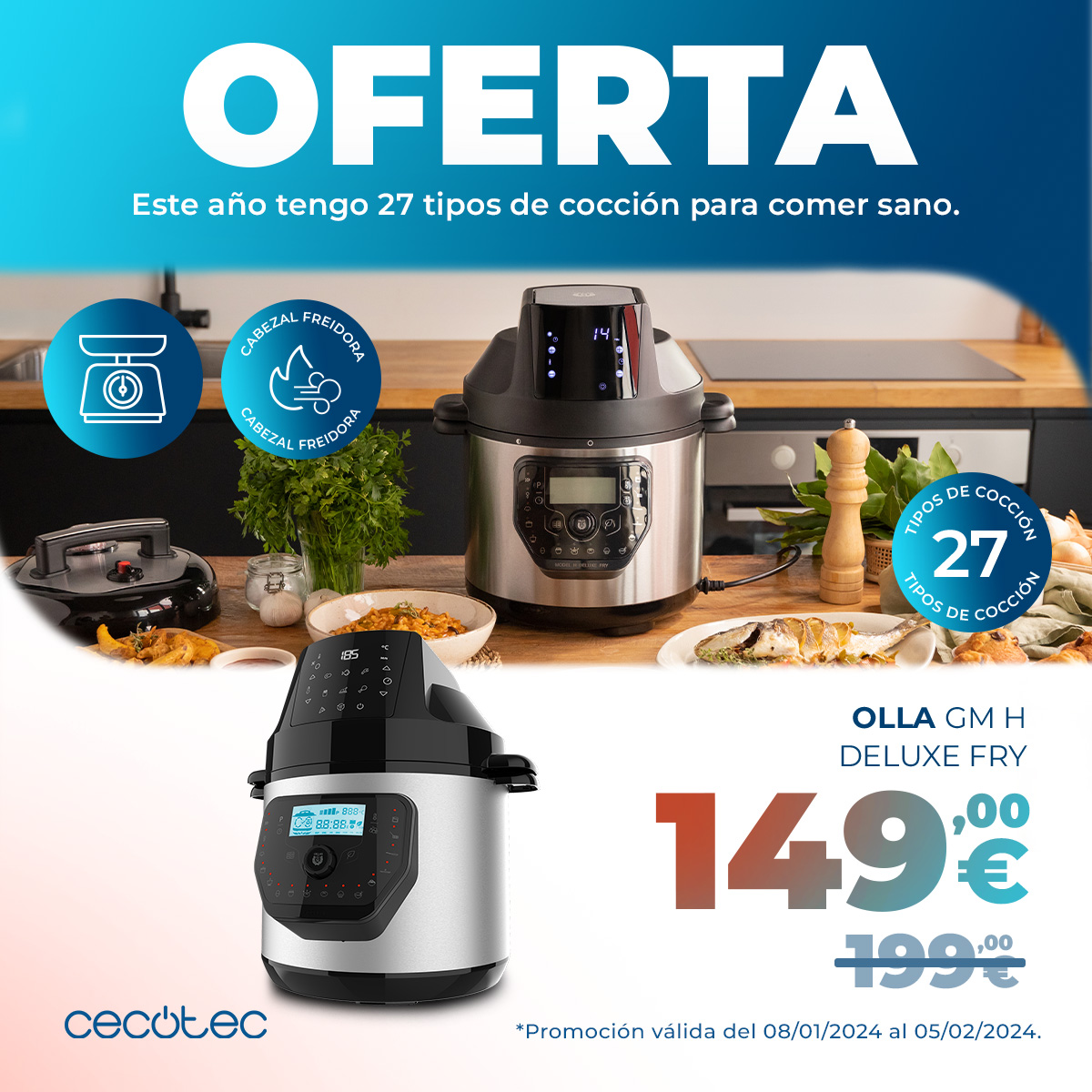 Cecotec on X: 🎉 OFERTÓN 🎉 ✨ Últimos días para aprovechar la oferta y  disfrutar de 27 formas de cocción saludable con la Olla GM H Deluxe Fry 🔥  Descubre más info