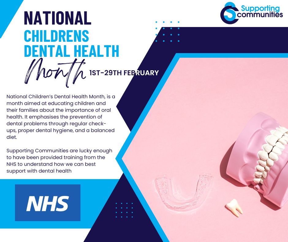 🦷✨ February is National Children's Dental Health Month!

Did you know? Supporting Communities has received training from the NHS to help families and young people understand dental health. 🏥✅ 

#DentalHealthMonth #HealthySmiles  #ChildrensDentalHealth