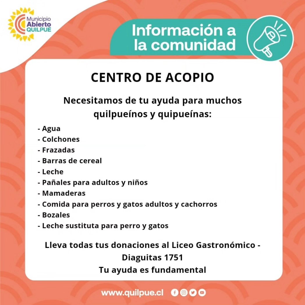 muni_quilpue's tweet photo. #InformaciónImportante 🚨

Habilitamos el primer centro de acopio en Quilpué. https://t.co/U3JKTnSP9f