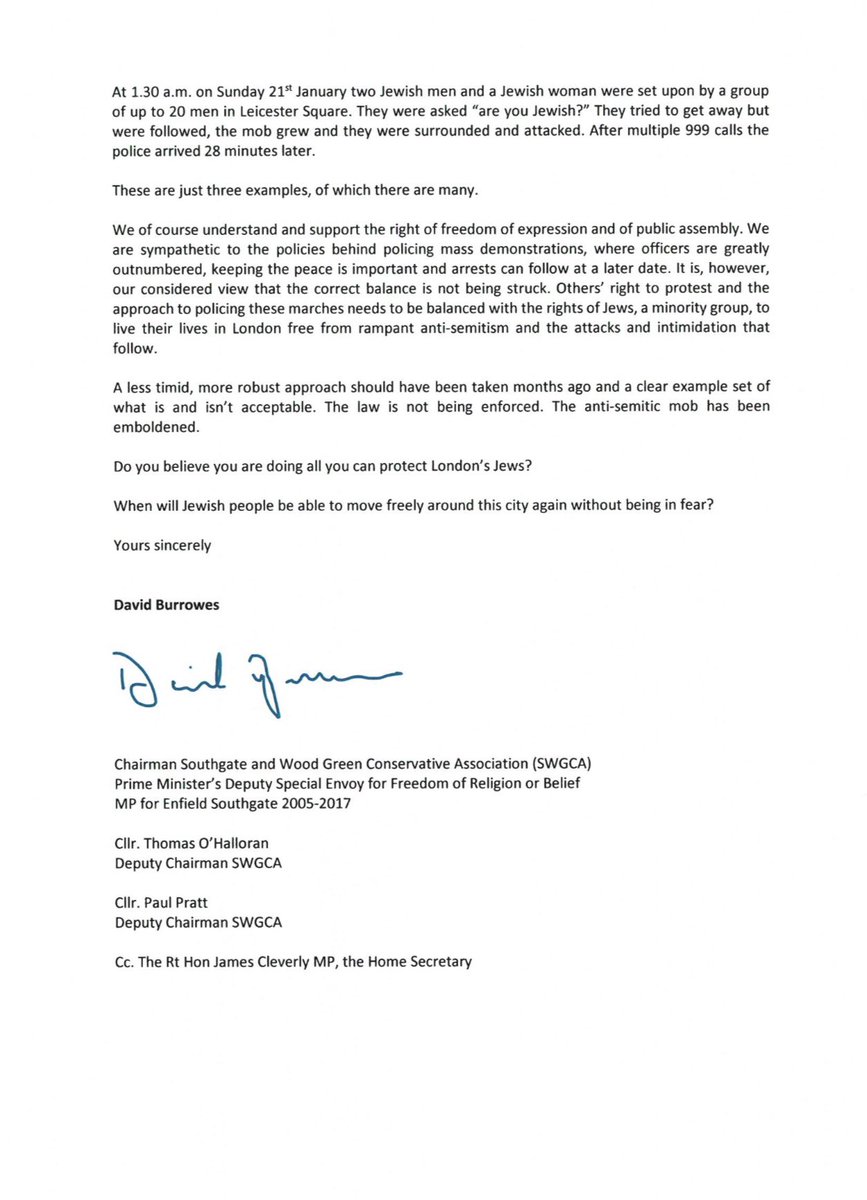 We have written to Sir Mark Rowley regarding the sharp increase in anti-semitic attacks and intimidation and the policing of the anti-Israel marches.