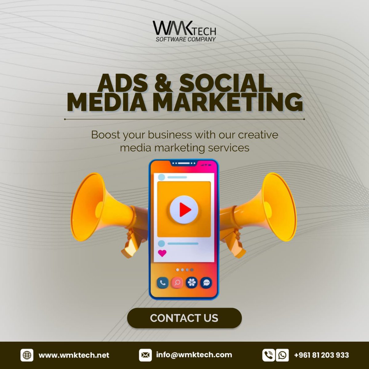 NourKain270436's tweet image. Unleash the power of strategic ads and social media marketing with WMKTECH! 
Let&apos;s transform clicks into connections. 🚀📈 

wmktech.net/company

#WMKTECH #DigitalTransformation 

Contact us via nourmkain20@gmail.com or via +961 81 203 933