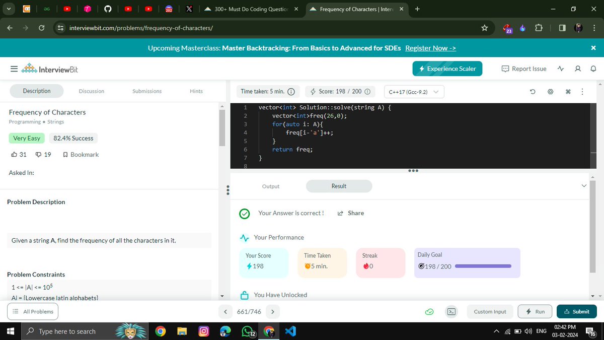AyushAgra1234's tweet photo. Hello everyone,
I have completed #Day032 of #365DaysofCode Challenge with @scaler_official
Today I solved the question - Frequency of Characters
Scaler discord community link:- https://t.co/sK7olXe9uQ
#scalerdiscord
#codewithscaler
#365daysofcodescaler https://t.co/hQxrrRneJA