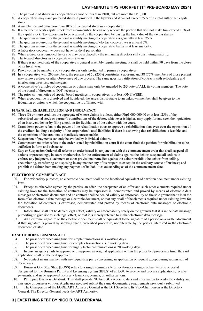 nbvneverquits's tweet image. Last-minute tips for 1st Pre-Board 💙💛

Partnerships, Corporations, Cooperatives, FRIA, Electronic Commerce, Ease of Doing Business, Intellectual Property, and Data Privacy
