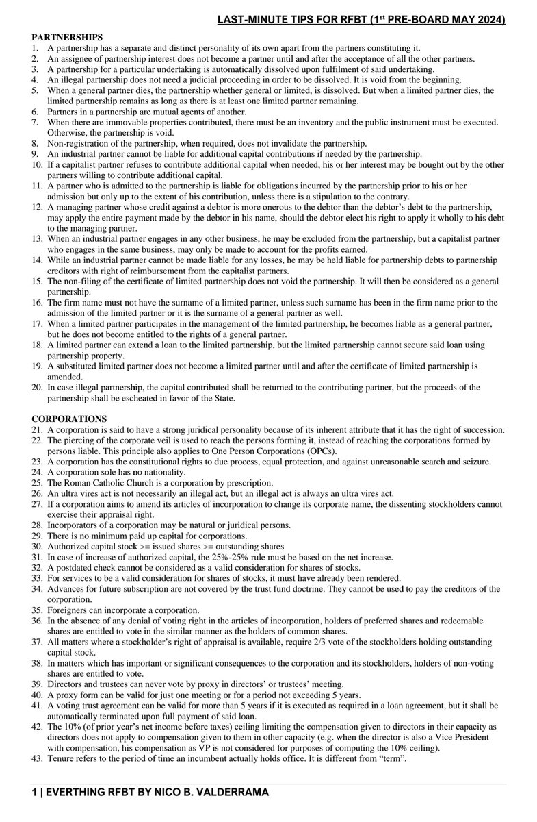nbvneverquits's tweet image. Last-minute tips for 1st Pre-Board 💙💛

Partnerships, Corporations, Cooperatives, FRIA, Electronic Commerce, Ease of Doing Business, Intellectual Property, and Data Privacy