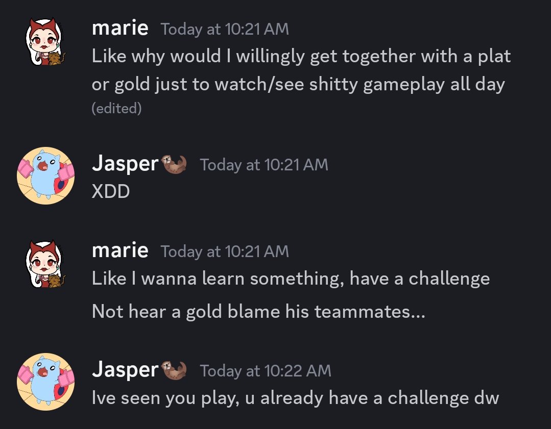 I just wanted to justify my comment and I get violated like this...

(also pls take this as a joke obv, the personality matters not the rank)