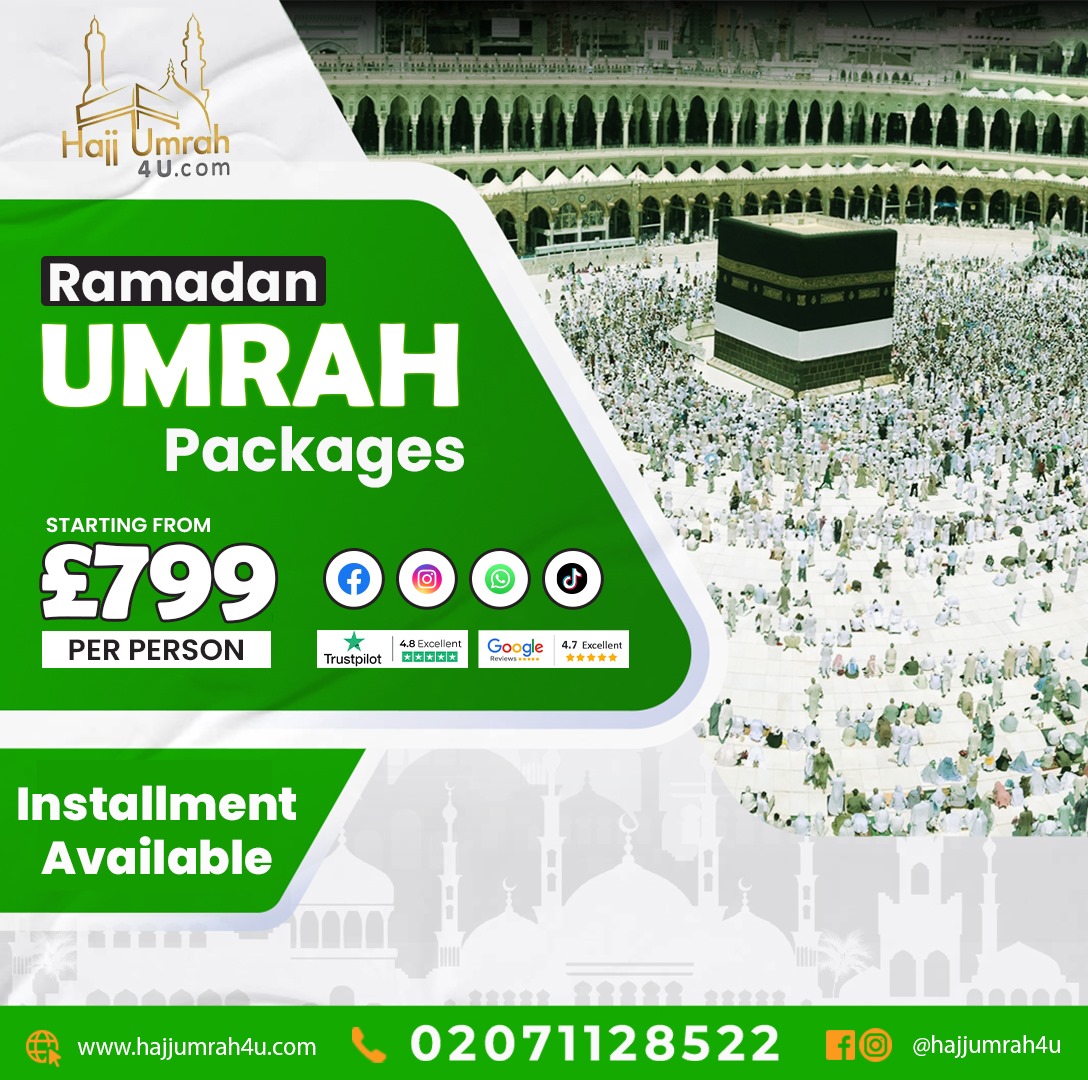𝐑𝐚𝐦𝐝𝐚𝐧 𝐔𝐦𝐫𝐚𝐡 𝐏𝐚𝐜𝐤𝐚𝐠𝐞
'Elevate your Ramadan with our exclusive Umrah package. Book now! 🌙🕋
𝐂𝐚𝐥𝐥: +44 20 7112 8522
#hajj #Package #hajjumrah #umrah2024 #umrah #umrahmusimsejuk #londonmuslim #Umrah #Hajj #umrahpackage #britishmuslim #londonmuslim