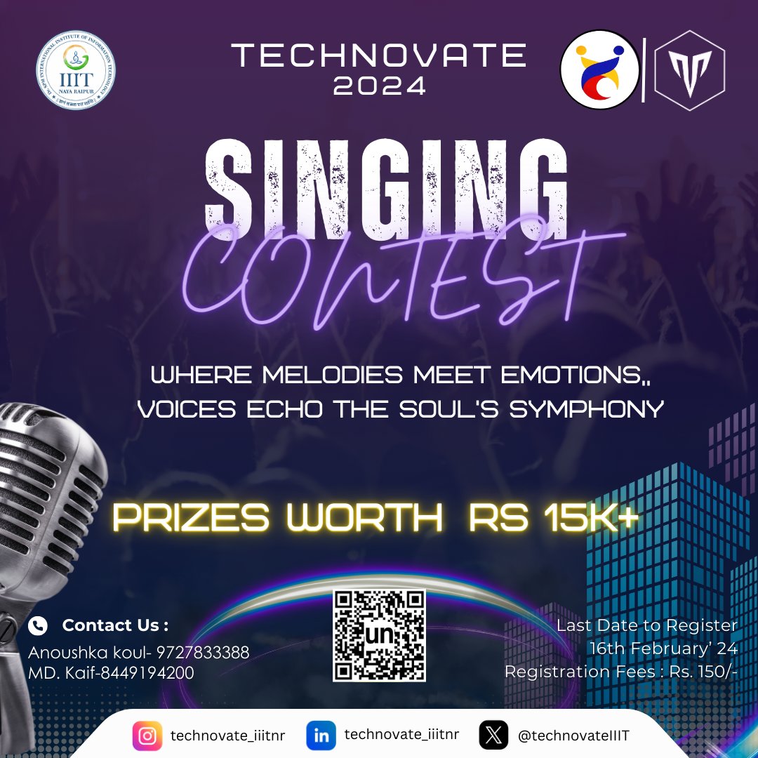 technovateIIIT's tweet image. From solo echoes to duet whispers, from one voice to two hearts , from solo stars to duet enchanters, from individual flair to partnered grace, let the melodies elevate your soul at the solo and duet music competition, unveiling exclusively at Technovate2024!!🎶👾
#singingcontest
