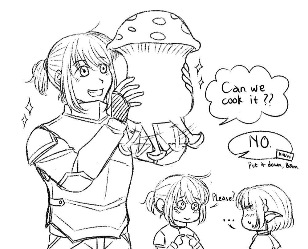 #khunbam Dungeon Meshi AU doodles
Explore the dungeon and discover delicious monster-cooking recipes with Bam's party!