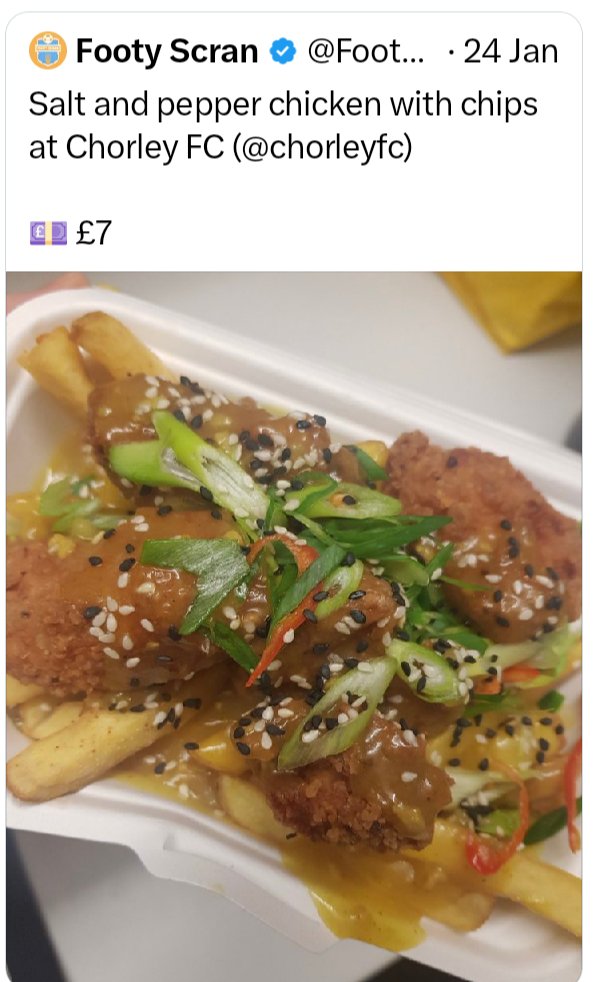 Scran - tastic <a href="/chorleyfc/">Chorley FC</a> 

Award winning <a href="/LockdownBurger/">LockdownBurger</a>  for all your catering needs today 🍟🍔

#itfc