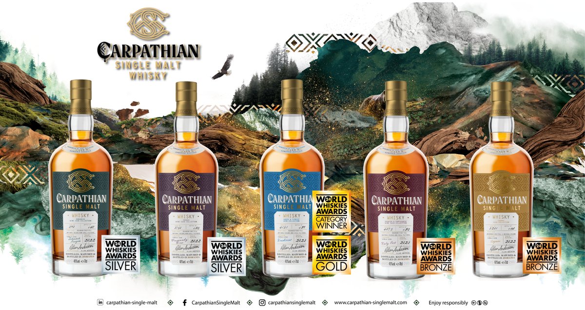🎖️Fantastic beginning of the year for @CarpathianMalt Whisky! The first accolades of 2024 are here. Romania’s first single malt whisky has received Gold, Silver and Bronze medals in 'World Whiskies Awards 2024'.👏 Well done @dramdistiller Allan Anderson and team!