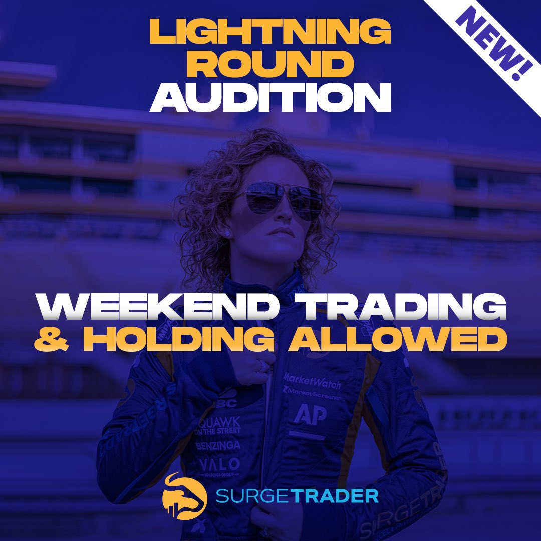 SurgeTraderPro's tweet photo. Trade at the speed of light! Our Lightning Round Auditions are live —lower entry fees, no minimum trades, and a one-week time limit.  

Ready for the challenge? Head to our website today to get started

https://t.co/ktyLriGRGJ

#SurgeTrader #TradersWanted #TeamSurgeTrader #Entrepreneur #SuccessMindset #ReadyForTheSurge #Trader #TradingLifestyle #Discord #virtualfunding #lightninground
