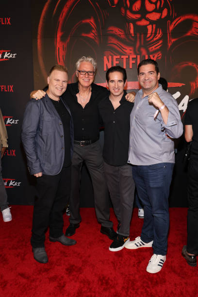 Silversmeasures's tweet image. Season 5 Premiere Arrivals:

Josh Heald, Thomas Ian Griffith, Jon Hurwitz, and Hayden Schlossberg at the season 5 premiere of &quot;Cobra Kai&quot; held at Los Angeles State Historic Park on September 7, 2022 in Los Angeles, California. #GettyImage