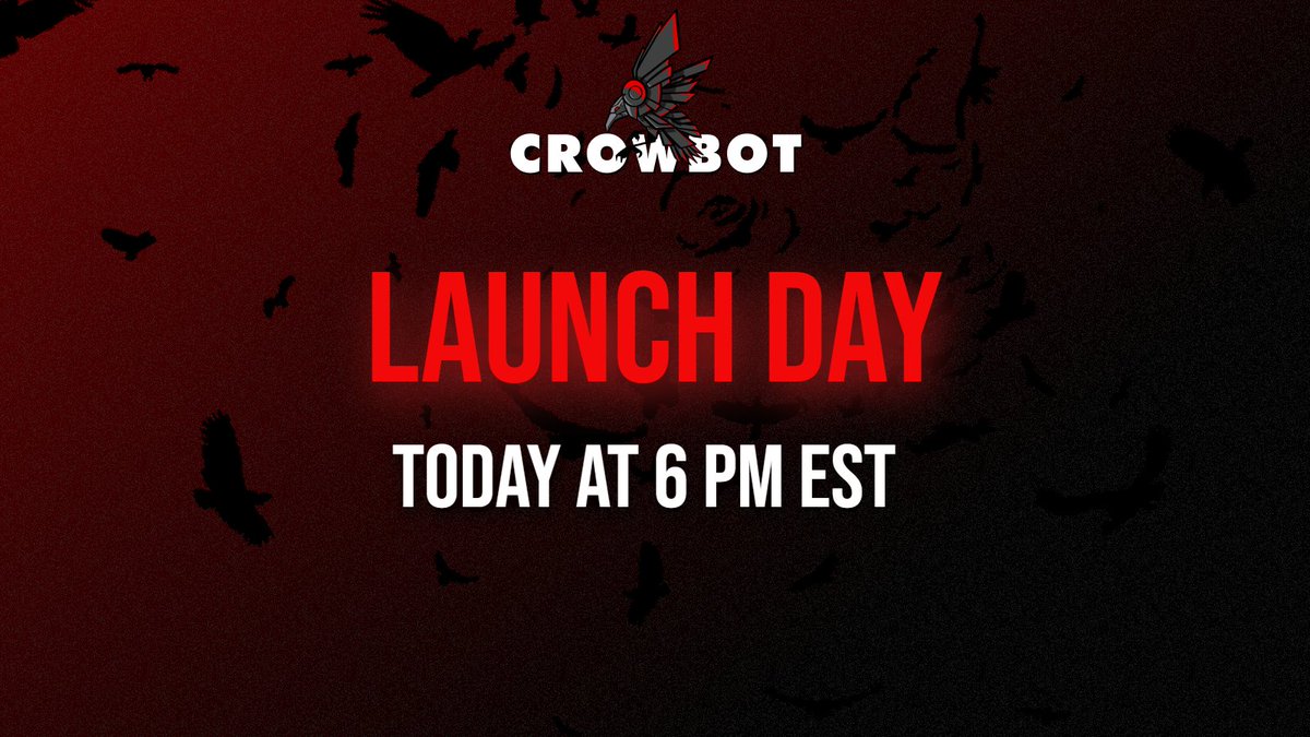 It's Launch Day! Today in 4 Hours.

Next tweet will be the $CROW CA

Farming Dashboard live soon after Launch.

Join TG: t.me/crowbotportal