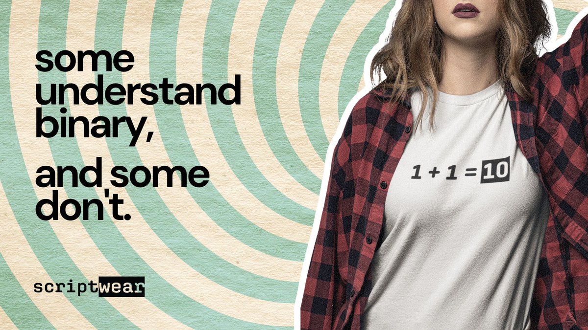 scriptwearco's tweet image. There are 10 types of people. Those who understand binary and those who don&apos;t! 🧮 Grab yours @ scriptwear.co !

#binarymath  #scriptwear #clothingbrand #tech #developers #programming #dev #dressthecode #coding #coders