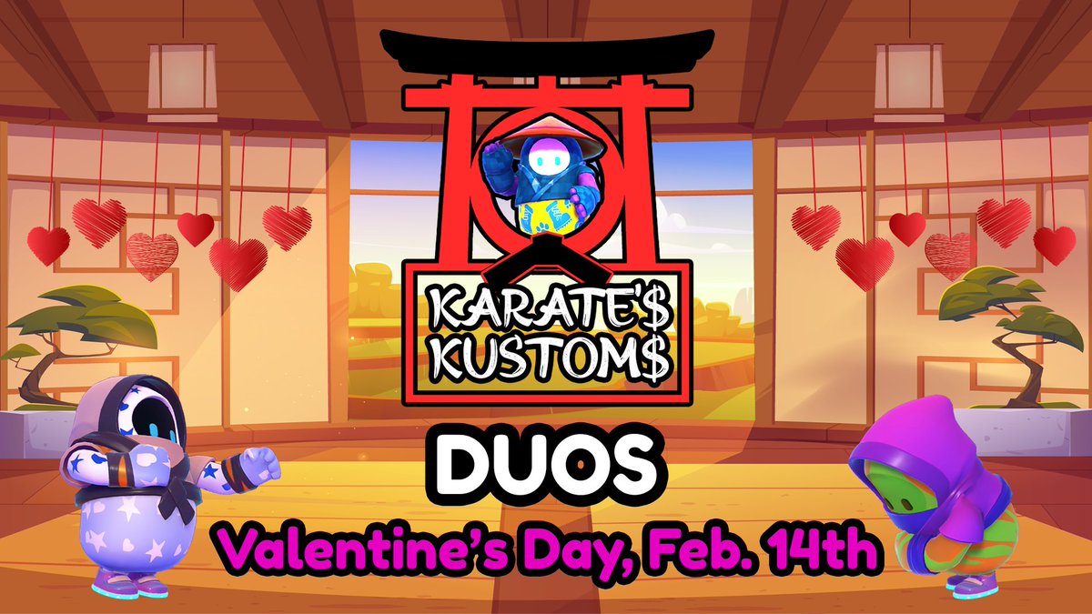 Karateman10998's tweet photo. Grab your Valentine and get ready for Karate'$ Kustom$ DUOS! This Wednesday I'll be hosting a Duos Custom Lobby #FallGuys Competition with special guest FrozenScout!
All sign up info and rules are in my discord server. Link in replies β₯οΈ https://t.co/UezMhsEss8