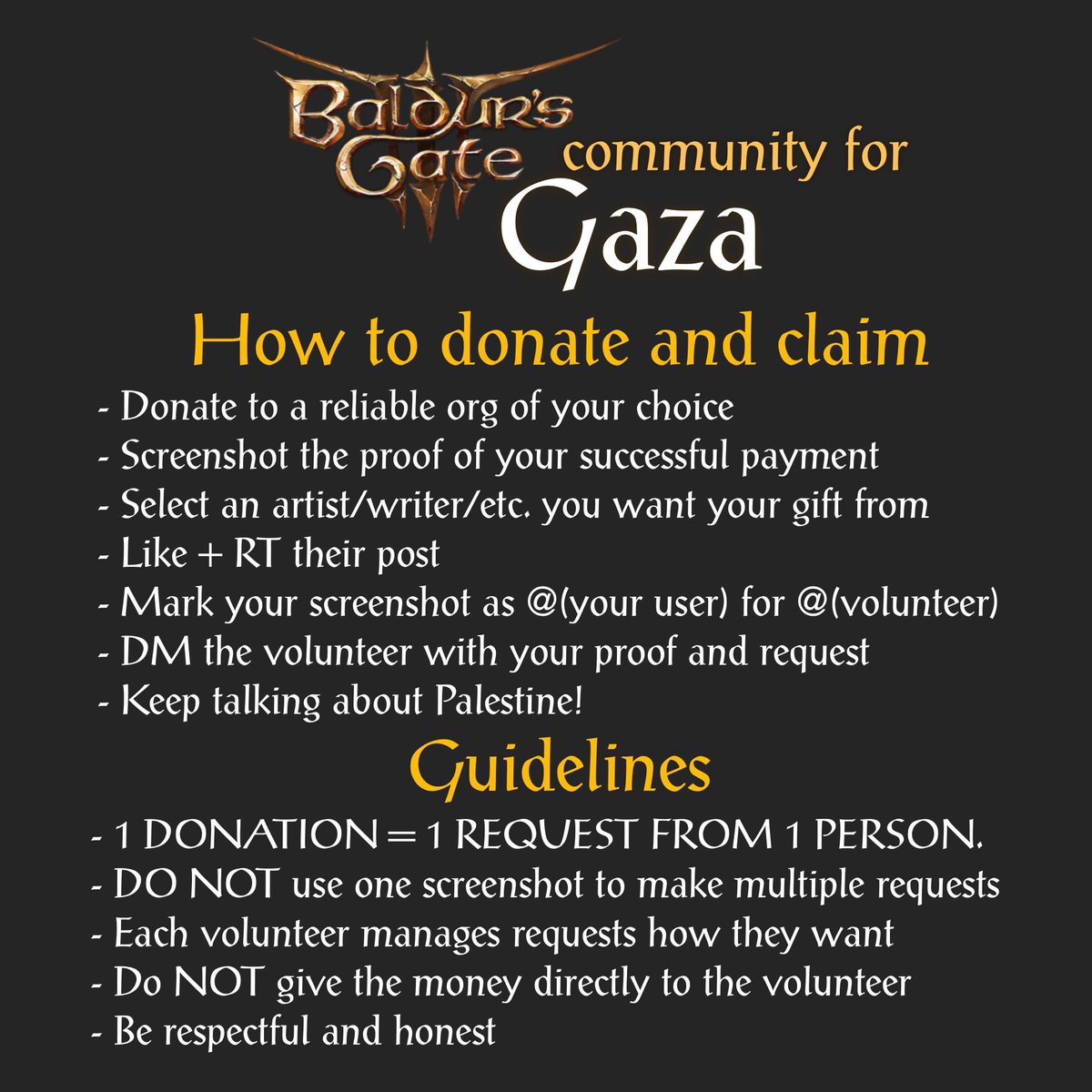 missmegp's tweet photo. #BG3twt4Gaza 
Hey guys I didn’t participate when this was first going around but I can now and I reckon Gaza still needs all the donations they can get! So I’m volunteering 5 slots for coloured bust sketches of your Tav/durge. If you would like to claim one dm me💕 https://t.co/pyene5t1Hx