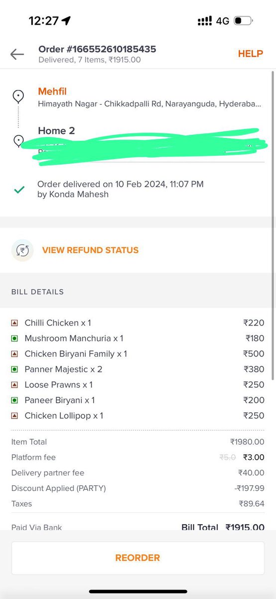 tejasvi_athelli's tweet photo. @_PersianReez @Swiggy I ordered paneer biryani and got prawns biryani instead. My friend who is a pure vegetarian ate non veg because of you and #mehfil And your representative denied to give refund. They have missed delivering mushroom Manchuria as well. https://t.co/O41v3Z6uiW