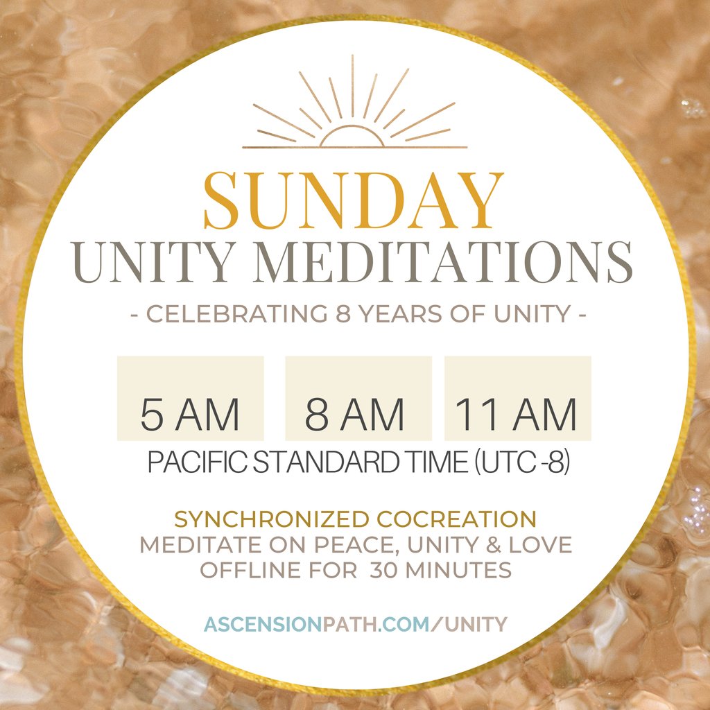 sandra_walter's tweet photo. Join us for the #SundayUnityMeditations 
⁠
Intentional unified meditation has been proven to affect outcomes and realities. 
⁠
Meditate for 30 minutes on SUNday at 5AM, 8AM, and 11AM Pacific Standard Time⁠ (UTC-8)⁠
⁠
https://t.co/1Wx5TMIn6r⁠
⁠
Because #Ascension https://t.co/pbCVxWiGxW