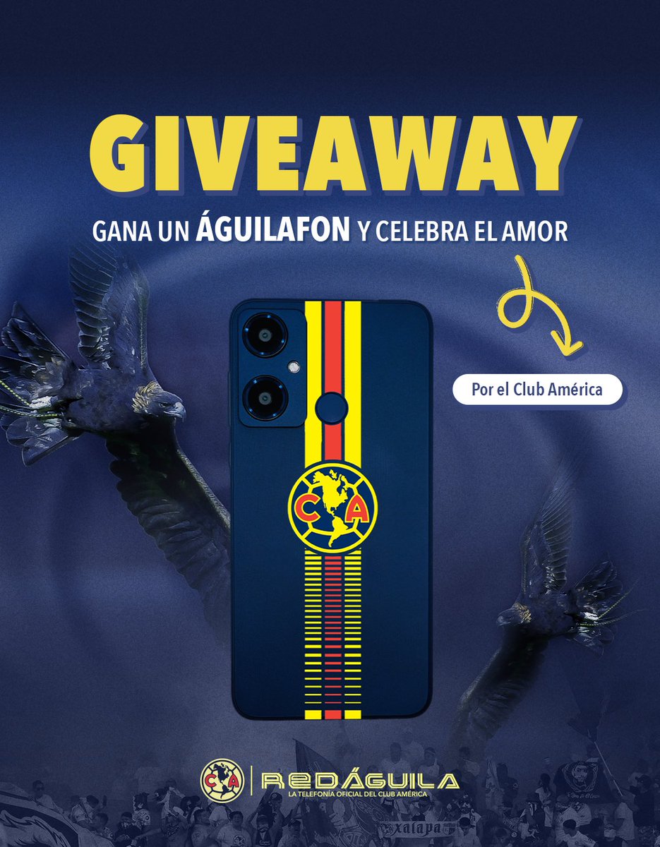 ClubAmerica's tweet photo. ¡San Valentín es el mejor momento para tener un Águilafon! Y #RedÁguila nos trae este Giveaway:

1) Dale RT y ❤️
2) Sigue a @RedAguilaMx en IG y TW
3) Etiqueta a un amigo/a

El ganador se dará a conocer el 14 de febrero en la cuenta de RedÁguila. https://t.co/g7qadu7KYc