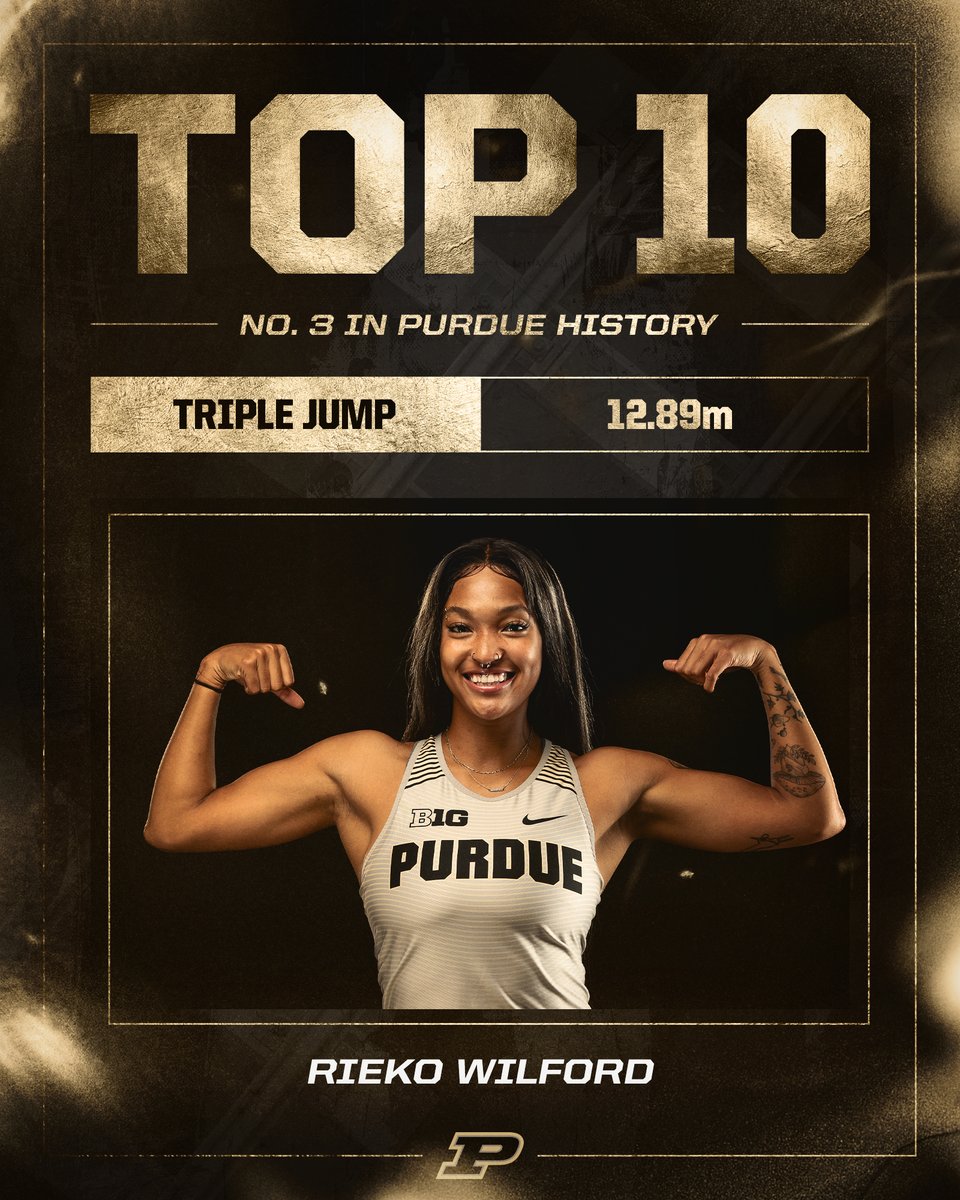 PurdueTrackXC's tweet photo. How about our triple jumpers!! 🤯

🥈 Rieko Wilford - 2nd overall with the 3⃣rd-best jump in school history, 12.89m
🥉 Damazvia Dames - 3rd overall with the 4⃣th-best jump in school history, 12.83m

Both posted the first top-5 jumps by a Boilermaker since 2014!

#BoilerUp 🚂 https://t.co/X3D5WAmQNa