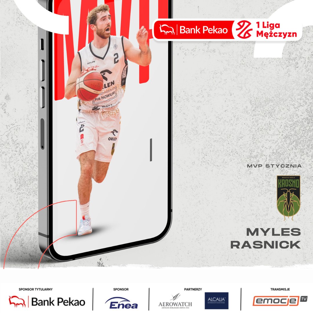 👏 Myles Rasnick z <a href="/BasketKrosno/">Miasto Szkła Krosno</a> to MVP stycznia w Pekao S.A. 1 Lidze Mężczyzn❗️

W nagrodę otrzymał wysokiej klasy zegarek marki <a href="/AerowatchPolska/">Aerowatch Polska</a> 

<a href="/BankPekaoSA/">Bank Pekao S.A.</a> <a href="/Grupa_Enea/">Enea</a> #1lkosz