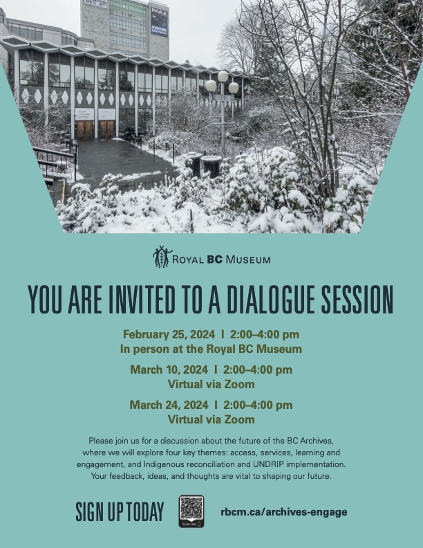 Friends of the BC Archives (@fbcarchives) on Twitter photo 📢The BC Archives are continuing their dialogue sessions!
Join the <a href="/BCArchives/">BC Archives</a> for a discussion on the future of the archives and the new Collections and Research Building.Follow the link below to register for any of the dialogue sessions listed below royalbcmuseum.bc.ca/commun.../bc-a… 📢The BC Archives are continuing their dialogue sessions!
Join the <a href="/BCArchives/">BC Archives</a> for a discussion on the future of the archives and the new Collections and Research Building.Follow the link below to register for any of the dialogue sessions listed below royalbcmuseum.bc.ca/commun.../bc-a…