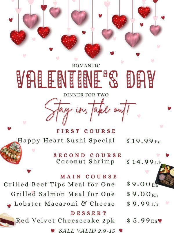 DavesMarketRI's tweet photo. This Valentine's Day you can stay in and take out from Dave's! Here is your romantic, dinner for two menu! #happyvalentinesday #valentinesday #romanticdinner #stayintakeout https://t.co/atMFafE9WI
