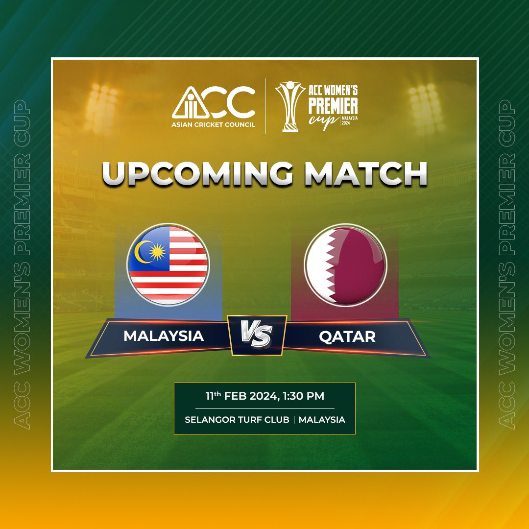 Thrilling clashes tomorrow, noon in the #ACCWomensPremierCup! Watch live

Hong Kong, China vs Maldives at: youtube.com/watch?v=Fwx3uR…
Myanmar vs Singapore at: youtube.com/watch?v=bGIyeK…
China vs Japan at: youtube.com/watch?v=RXFqw-…
Malaysia vs Qatar at: youtube.com/watch?v=Lqcpn7…

#ACC