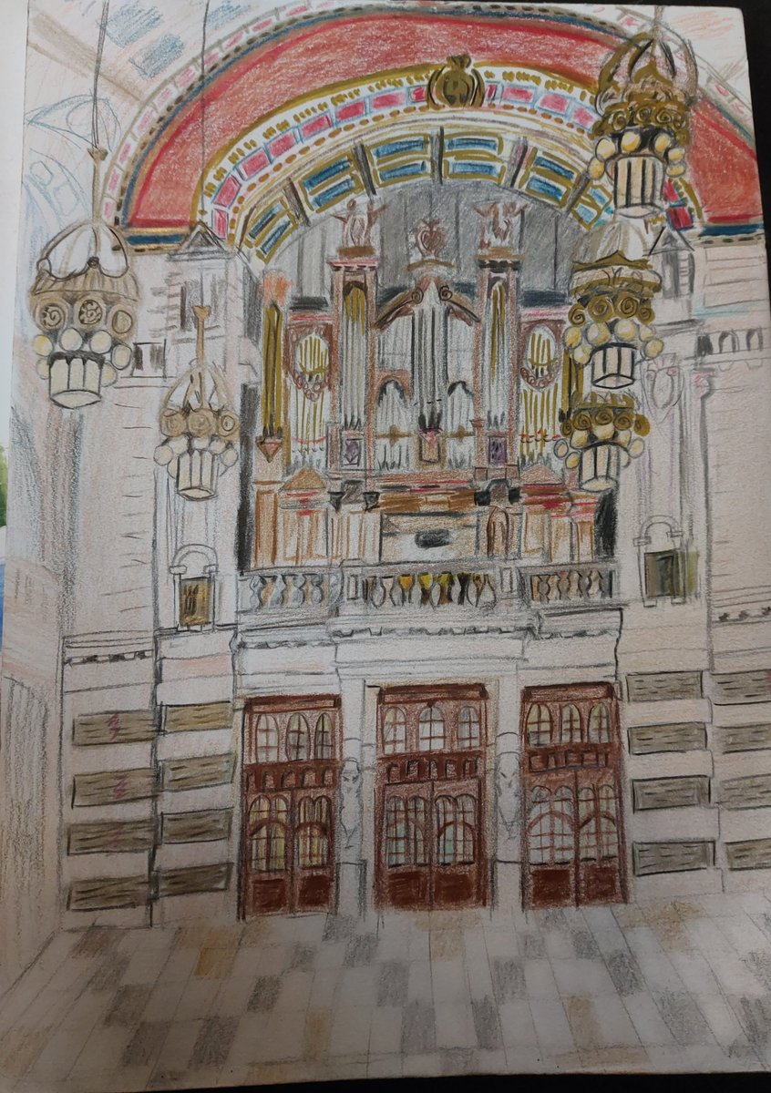 Took me three Saturdays @KelvingroveArt, but think this is now finished. Drawing from life (rather than a reference photo) was a new experience but very enjoyable! #art #drawing #Glasgow #Kelvingrove #pipeorgan
