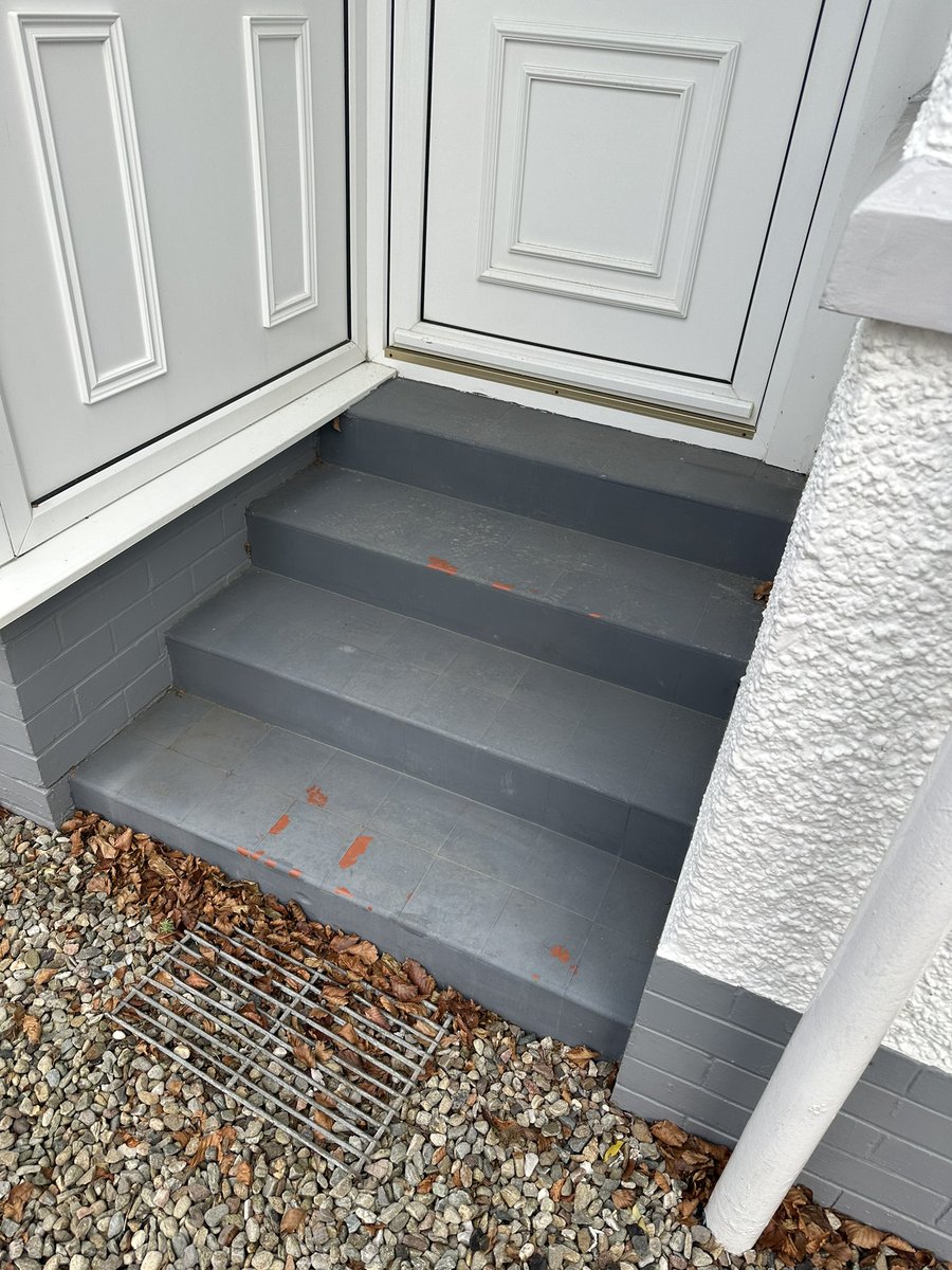Simple but affective step upgrade. Slip resistant porcelain tiles with chrome edging adding a bit of elegance to this home entrance.