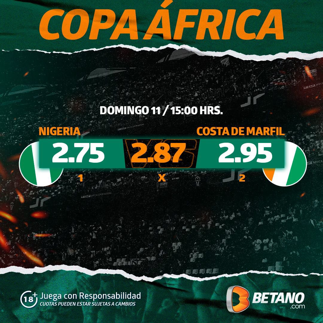 ¡Esto es África! 🤩🔥
Mañana conoceremos al campeón de este continente. Nuestras cuotas muestran un partido parejísimo entre ambos países, donde el equipo de Osimhen tiene un ligero favoritismo para levantar la ansiada Copa.

🔗👉🏼bitly.ws/3cxRc