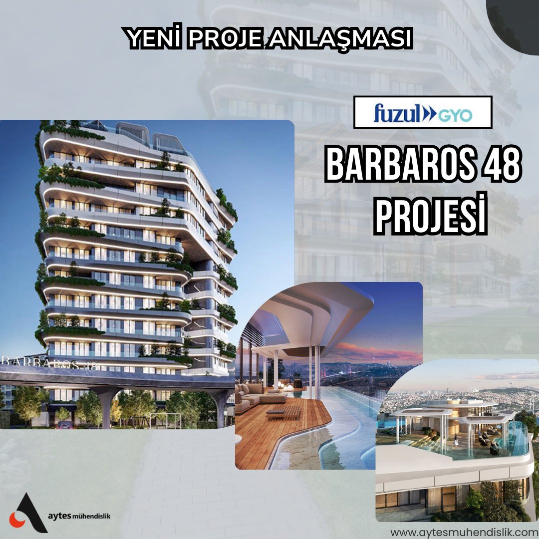 Emlak Konut iştirakinde, Fuzul GYO işverenliğinde Beşiktaş Barbaros 48 projemiz Aytes Mühendislik A.Ş. olarak tüm mekanik tesisat sistemleri tarafımızca yapılmak üzere sözleşmemiz imzalanmıştır.

Yeni projemizin işveren ve iş ortaklarımıza hayırlı uğurlu olmasını dileriz...