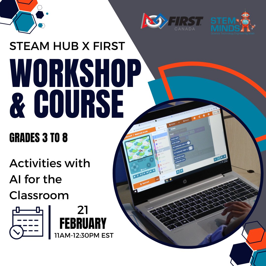 stem_minds's tweet image. Our Student Livestream is on February 21st. Register now! Sponsored by FIRST Robotics, this workshop will walk you through some AI activities you can do in the classroom! Learn more here: stemminds.com/product/steam-…

#stemminds #FIRSTRobotics #CanCode #STEM