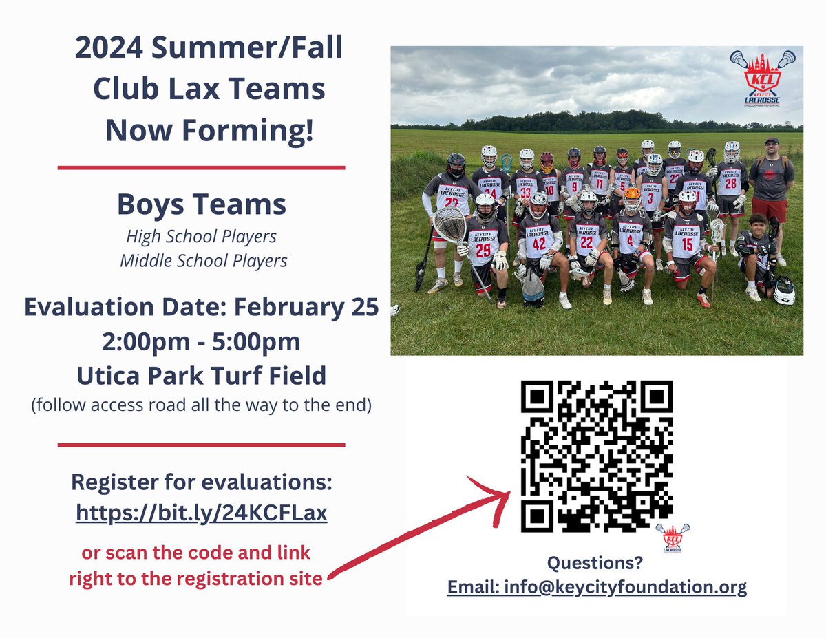 _KCF_'s tweet image. Our 2024 club lacrosse program🥍 is getting ready to start! 

Evaluations for high school &amp;amp; middle school boys teams are Feb 25 at Utica Park. Sign up today for evaluations: bit.ly/24KCFLax

#BuildingTheFoundation #YouthSports #Lacrosse #LaxLife #FrederickMD