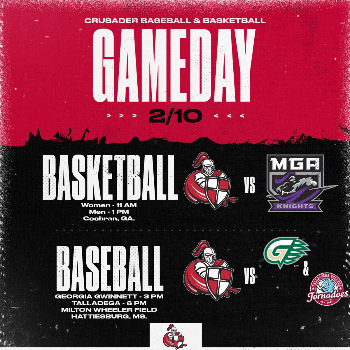 GAMEDAY! Basketball & baseball are both in action today. Men's & women's basketball travel to Cochran, GA. to take on Middle Georgia. Women play at 11 AM CST and the men at 1 PM CST. Baseball host Georgia Gwinnett & Talladega in their two games. They face Georgia Gwinnett at 3…