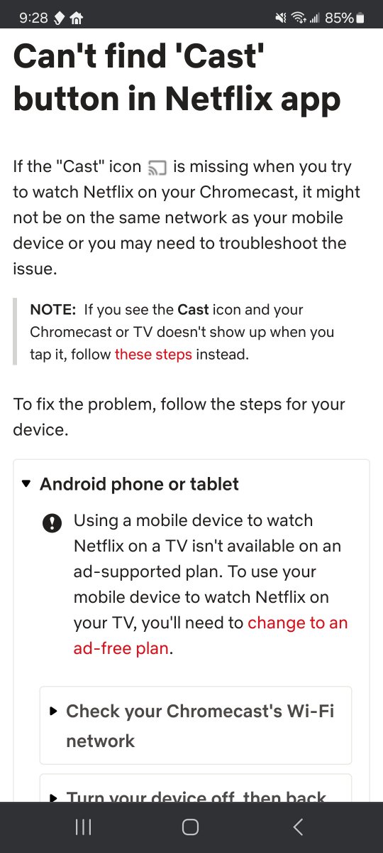 DanCaveman's tweet photo. @netflix - after aver 20 years of a Netflix subscription, I am thinking of cancelling sure to the recent change removing the cast button unless you pay more.  I understand needing to raise rates a little and/or adding ads, but removing features feels like extortion. https://t.co/1BabRZHS5a