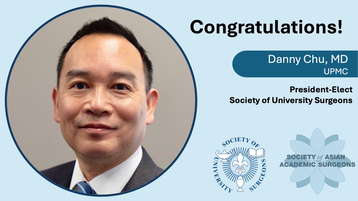 Congratulations to @AsianAcadSurg Member Danny Chu from @PittSurgery, President-Elect of @UnivSurg!!!