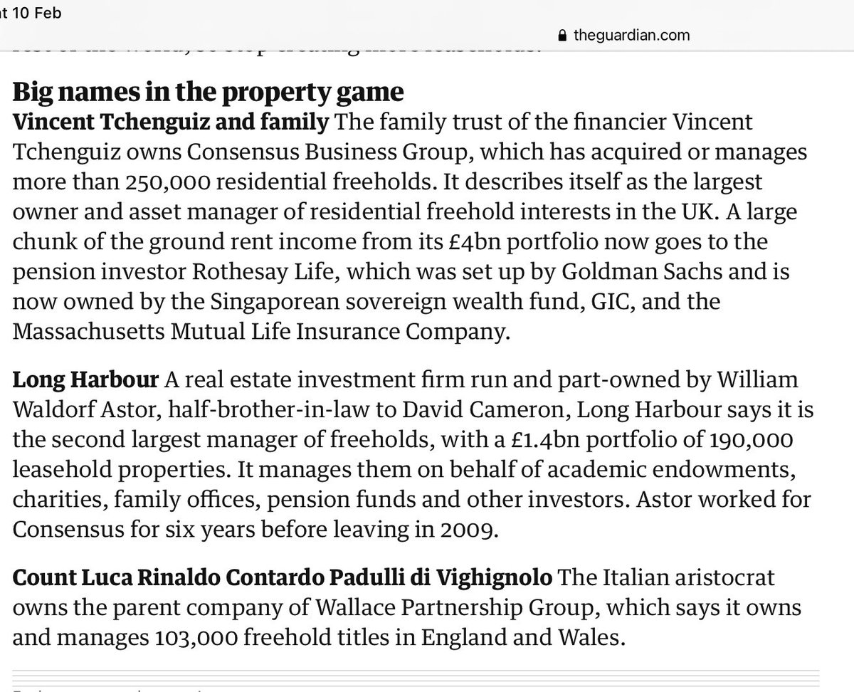 Big Names. Big Takers. #abolishleasehold Why should England & Wales have to suffer the tyranny of these people? #leasehold #groundrentgrazers

theguardian.com/money/2024/feb…