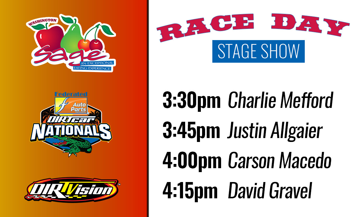 Did we say yesterday's @SageFruit Stage Show was big? Well, we're going even bigger today! First is the 𝗞𝗲𝗻𝗻𝘆 & 𝗞𝗲𝗻𝗻𝘆 𝗦𝗵𝗼𝘄 with @Kenny_Wallace and @KenSchrader at 3pm. That will lead into the Race Day Show with @HannahNewhouse and our stout list of guests 👇